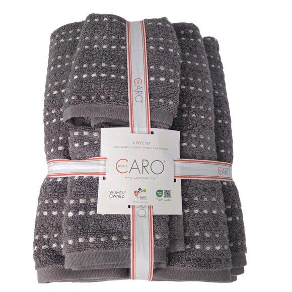 Caro Home 6pc Gray Soft Cotton Towel Set 2 Bath 2 Hand 2 Washcloths - Picture 9 of 11